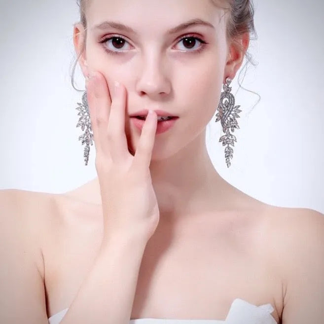 Wedding Jewelry - Silver Cubic Zirconia Bridal Earrings