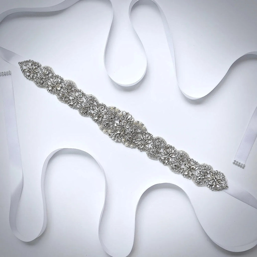 Wedding Accessories - Silver Crystal Bridal Belt/Sash