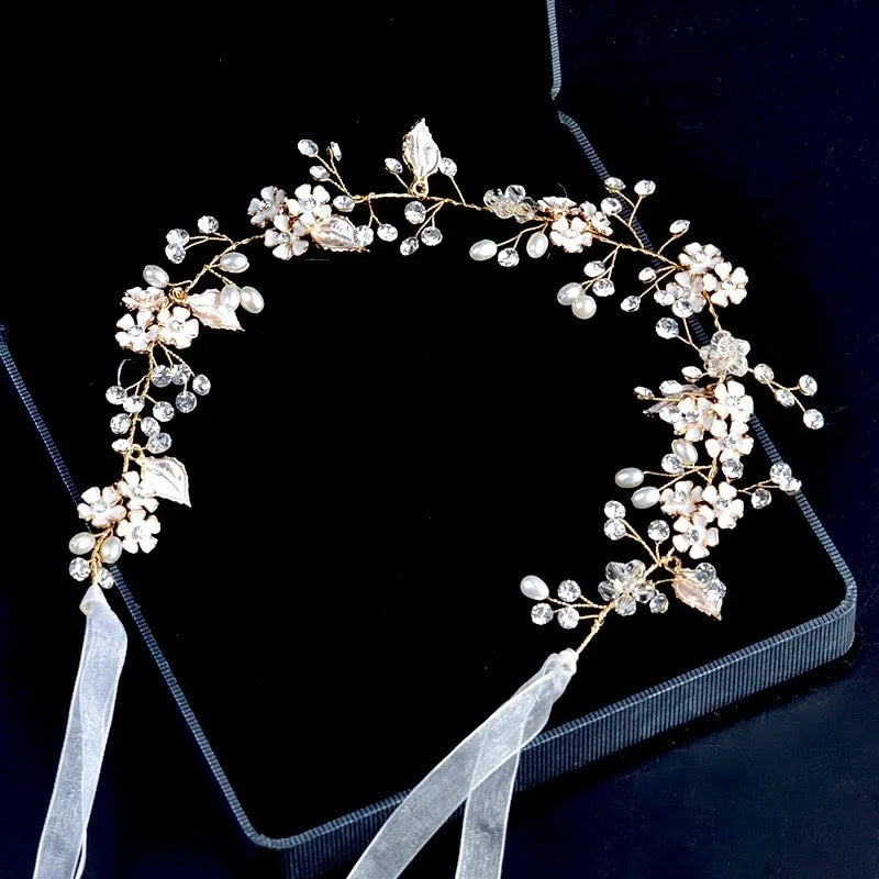 Wedding Hair Accessories - Pearl and Crystal Bridal Headband - Available in Silver, Rose Gold and Yellow Gold