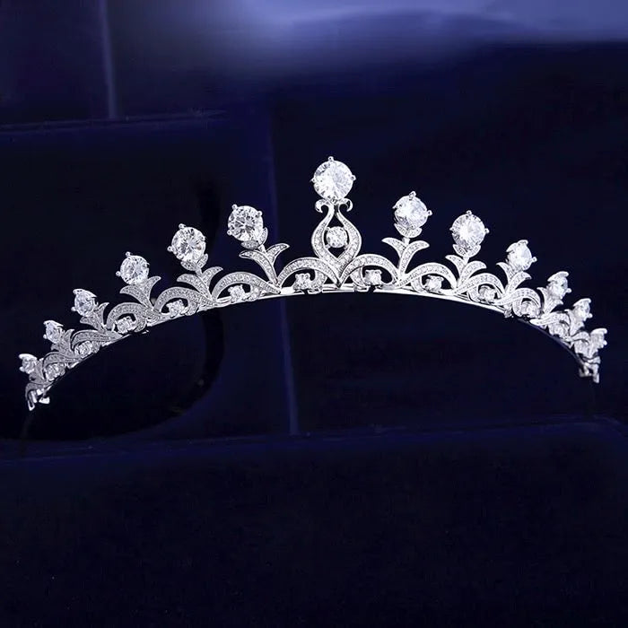 Elegant Cubic Zirconia Bridal Tiara | Minimalist Wedding Crown