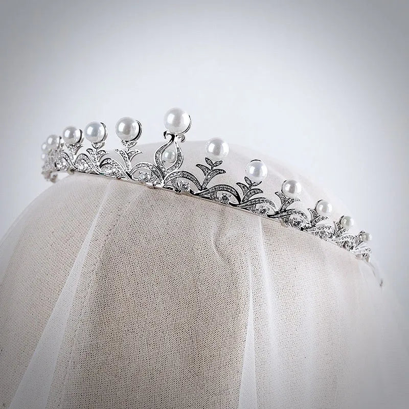 Wedding Hair Accessories - Pearl and Cubic Zirconia Bridal Tiara