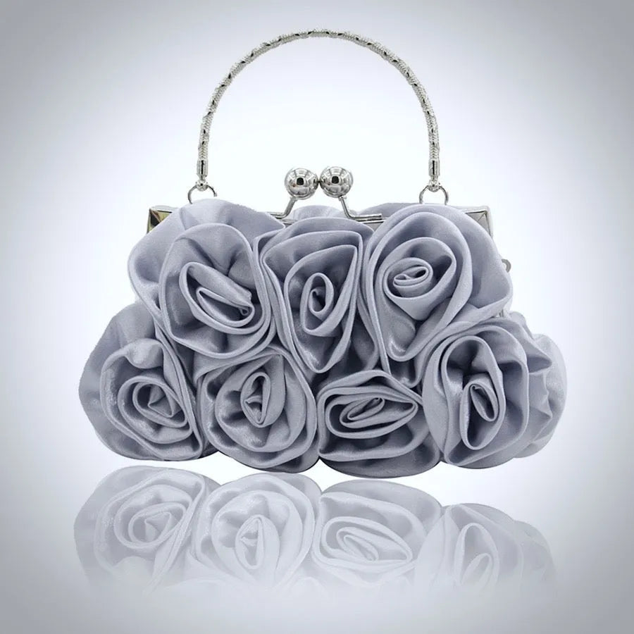 Bridal Accessories - Satin Rose Bridal Handbag Clutch