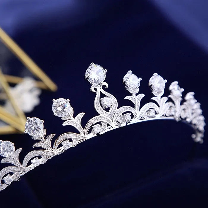 Elegant Cubic Zirconia Bridal Tiara | Minimalist Wedding Crown