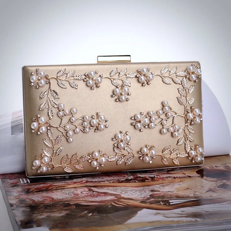 Wedding Accessories - Gold Pearl Bridal Handbag Clutch