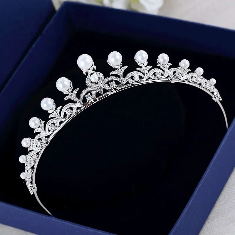 Wedding Hair Accessories - Pearl and Cubic Zirconia Bridal Tiara