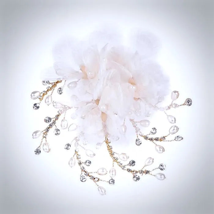 "Luciana" - Gold Pearl and Crystal Bridal Hair Clip