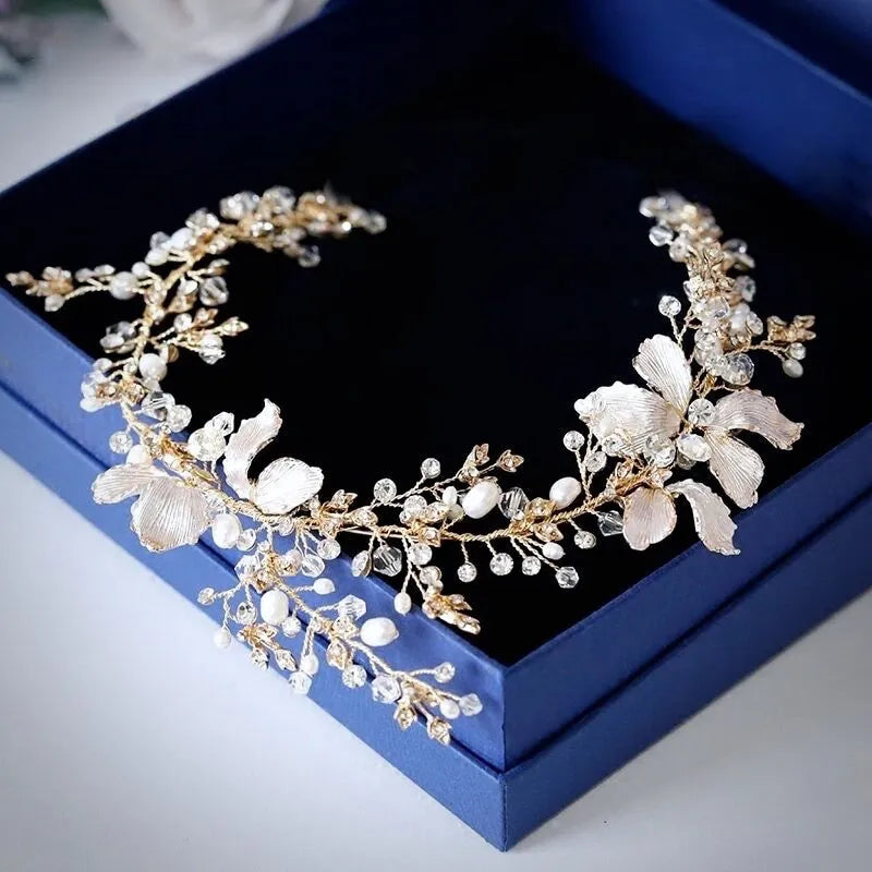 Wedding Hair Accessories - Pearl and Crystal Bridal Headband - Available in Gold and Silver