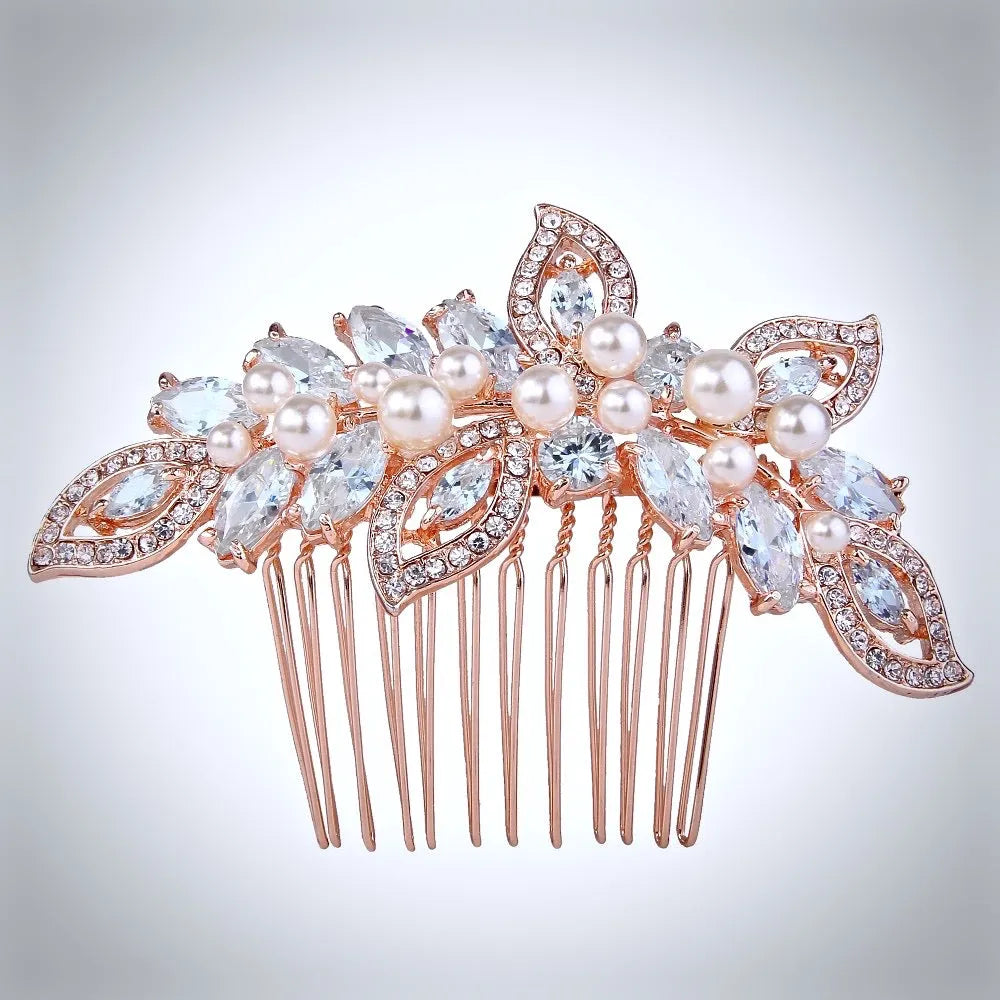 Wedding Hair Accessories - Pearl and Crystal Bridal Hair Comb - Available in Rose Gold and Silver