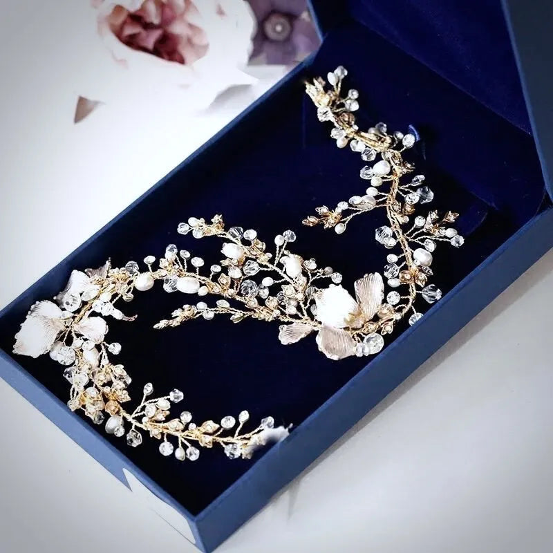 Wedding Hair Accessories - Pearl and Crystal Bridal Headband - Available in Gold and Silver