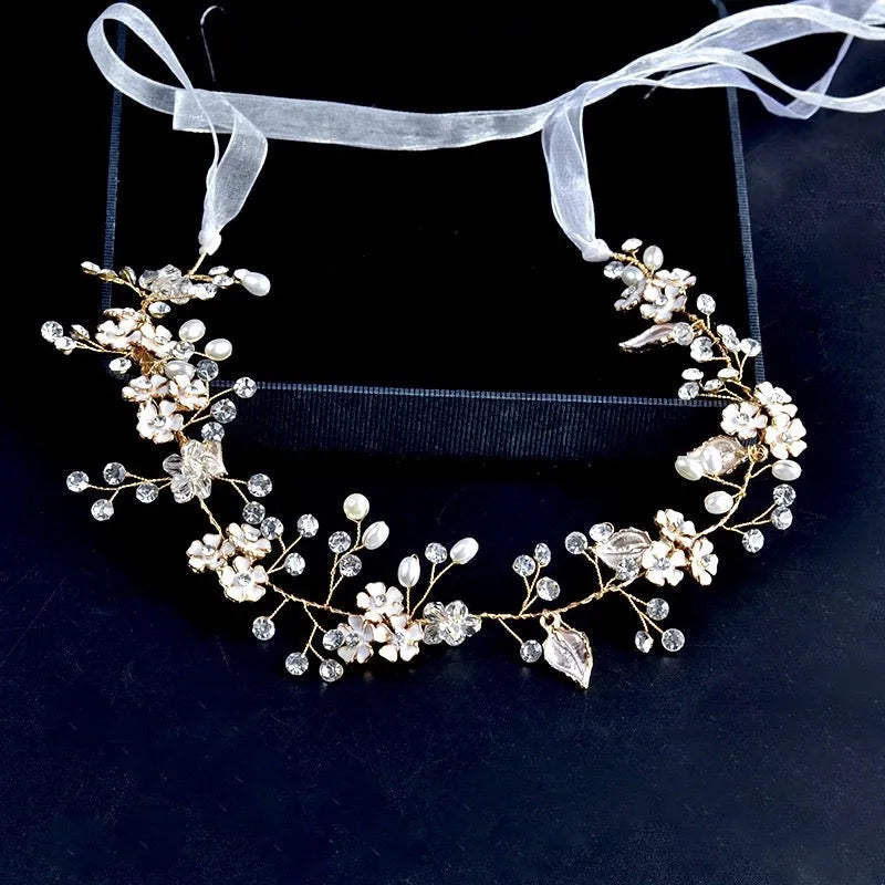 Wedding Hair Accessories - Pearl and Crystal Bridal Headband - Available in Silver, Rose Gold and Yellow Gold