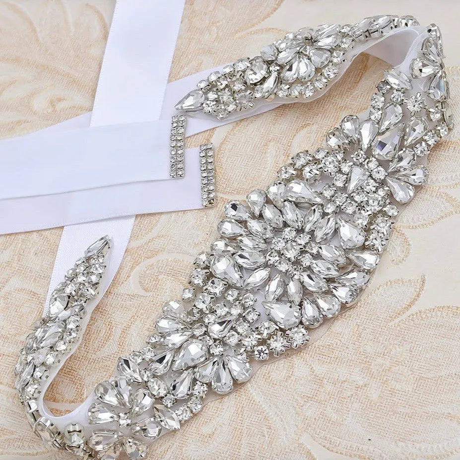 Wedding Accessories - Silver Crystal Bridal Belt/Sash
