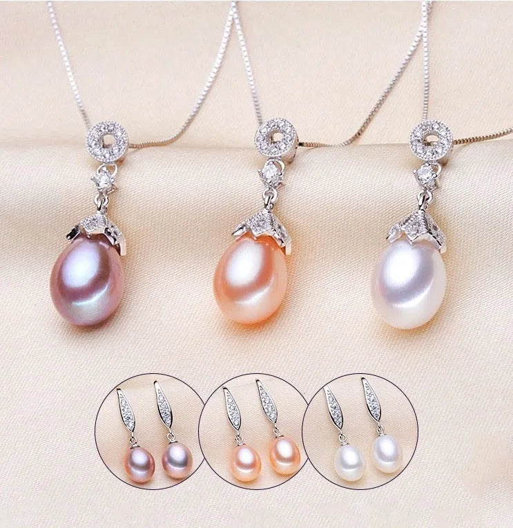 "Deana" - Sterling Silver and Natural Pearl Bridal Jewelry Set - More colors available