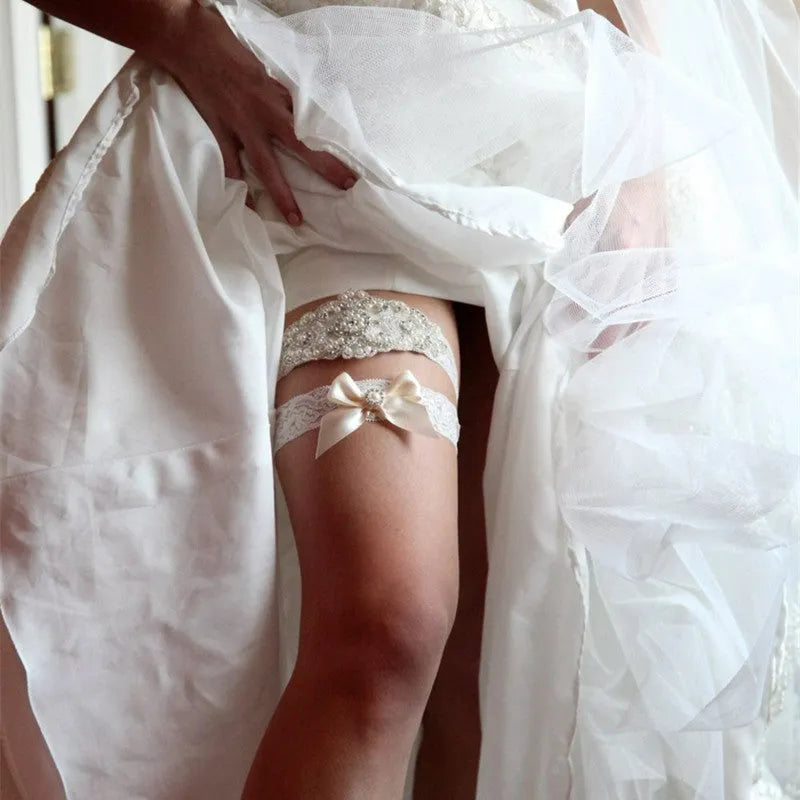 Wedding Accessories - Lace and Crystal Bridal Garter Set