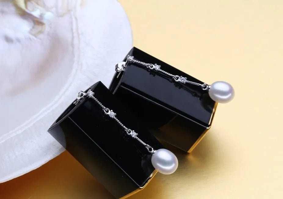 Wedding Jewelry - Pearl and Cubic Zirconia Bridal Earrings - Available in Silver and Yellow Gold