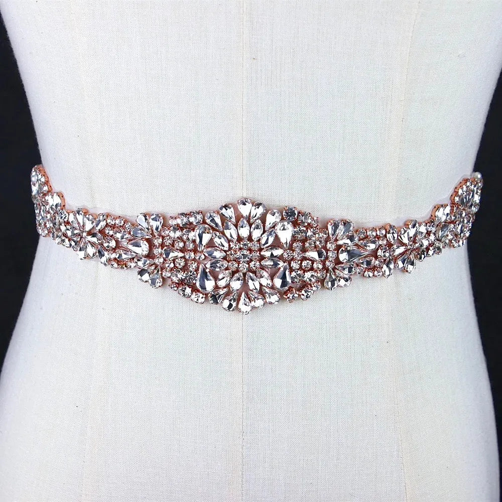Wedding Accessories - Wedding Rose Gold Crystal Belt/Sash