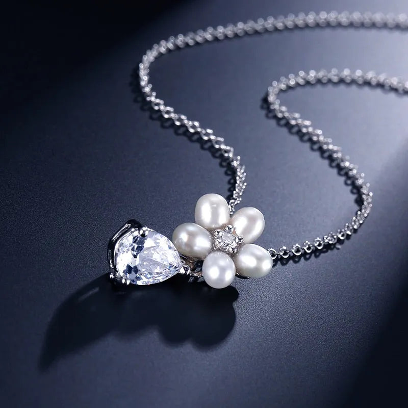 Wedding Jewelry - Pearl and Cubic Zirconia Bridal Necklace and Earrings Set