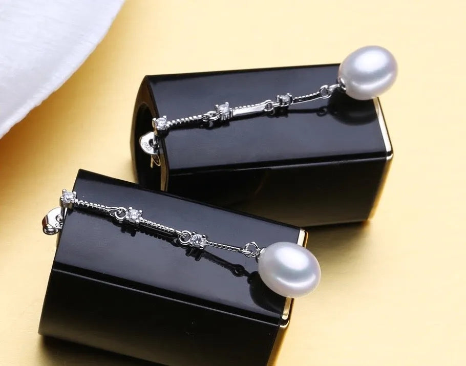 Wedding Jewelry - Pearl and Cubic Zirconia Bridal Earrings - Available in Silver and Yellow Gold