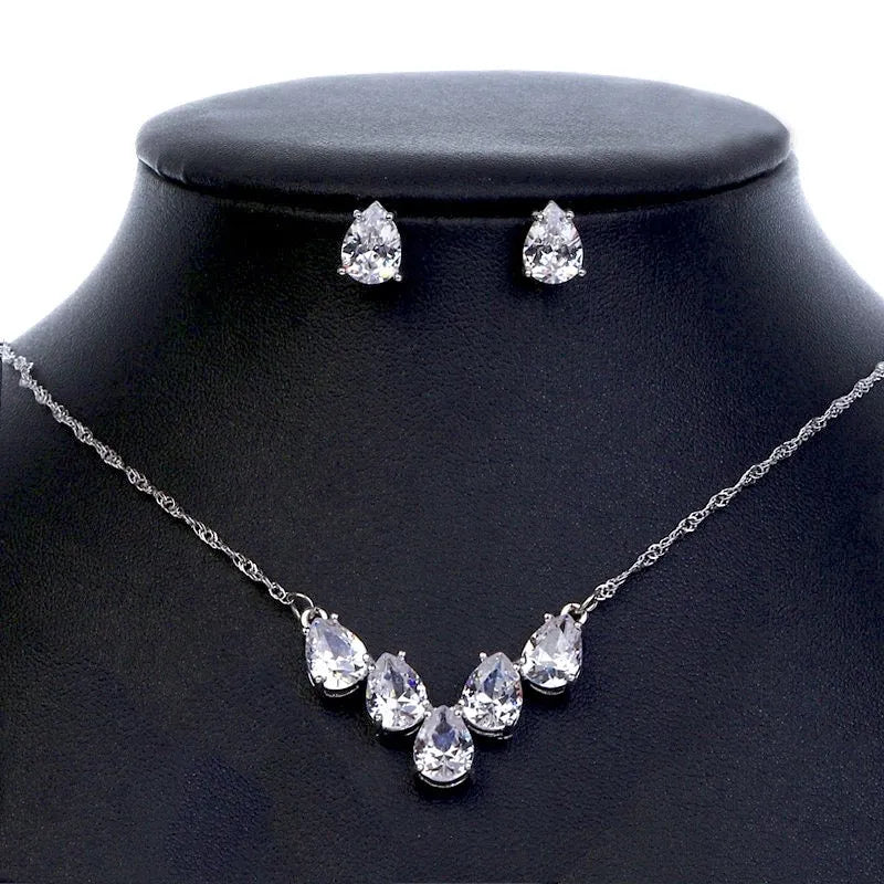 Wedding Jewelry - Silver Cubic Zirconia Bridal Jewelry Set
