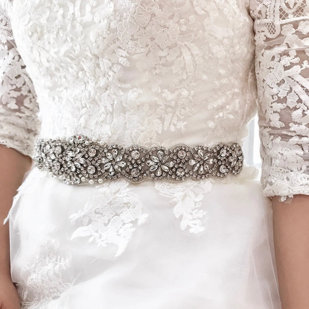 Wedding Accessories - Silver Crystal Bridal Belt/Sash