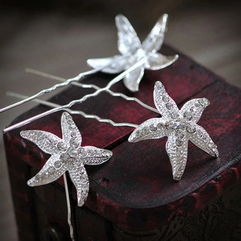 Wedding Hair Accessories - Crystal Sea Star Hair Pins - Set of 5