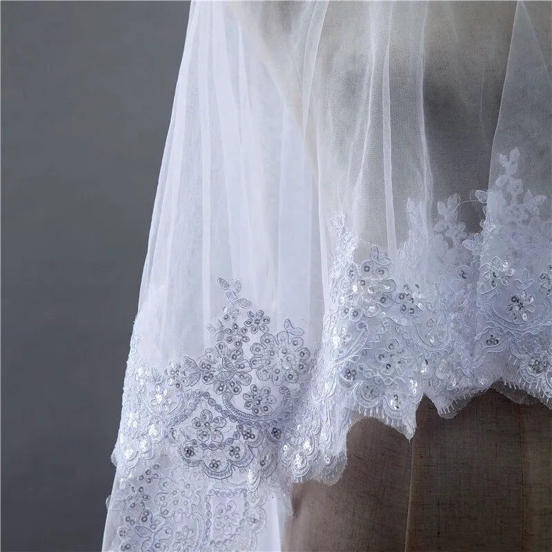 Wedding Veils - Lace Edge Cathedral Bridal Veil - Available in White and Ivory