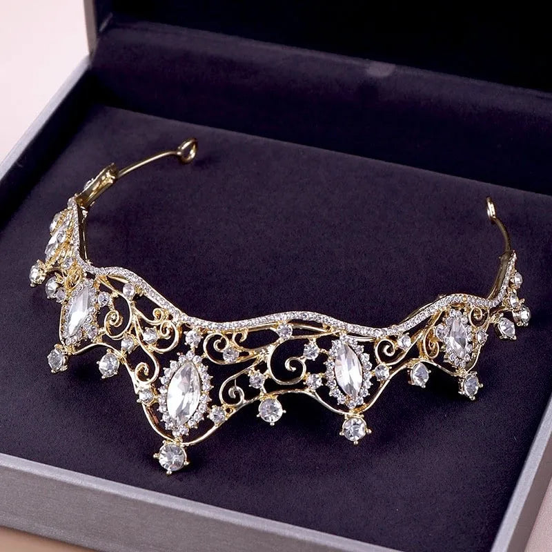 Wedding Hair Accessories - Gold Crystal Bridal Tiara