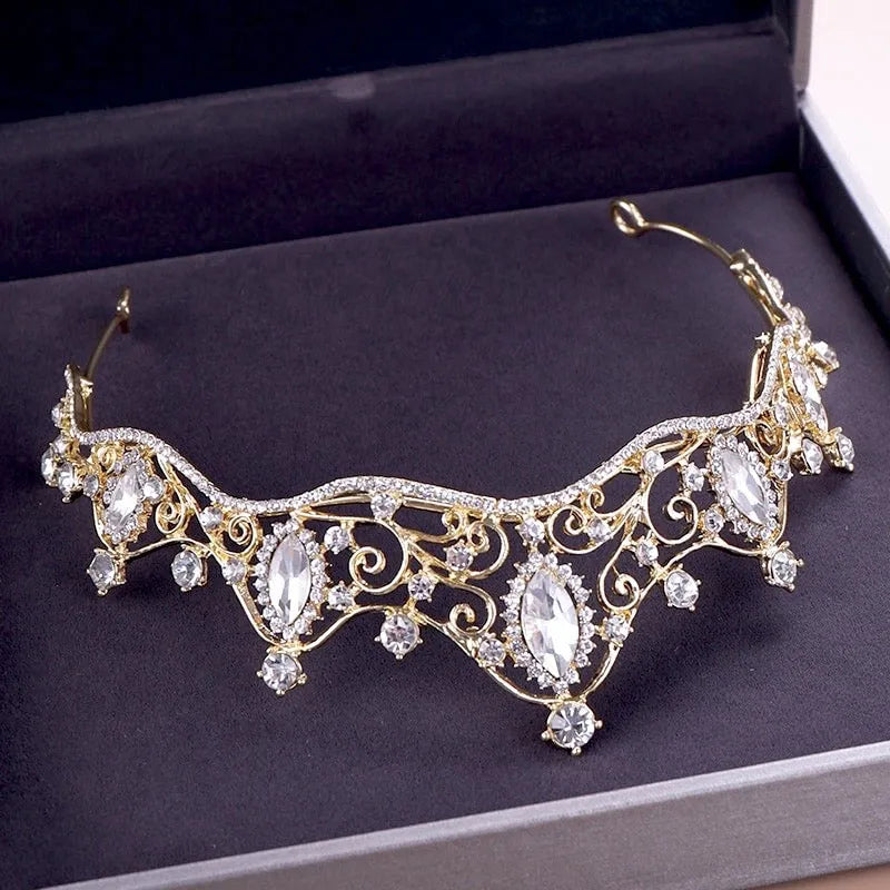 Wedding Hair Accessories - Gold Crystal Bridal Tiara