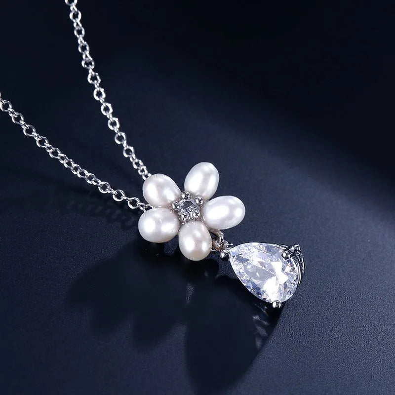 Wedding Jewelry - Pearl and Cubic Zirconia Bridal Necklace and Earrings Set