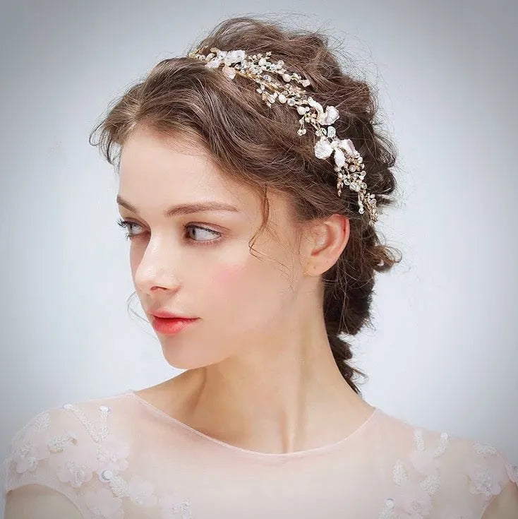 Wedding Hair Accessories - Pearl and Crystal Bridal Headband - Available in Gold and Silver