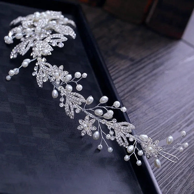 Wedding Hair Accessories - Silver Pearl and Crystal Bridal Headband