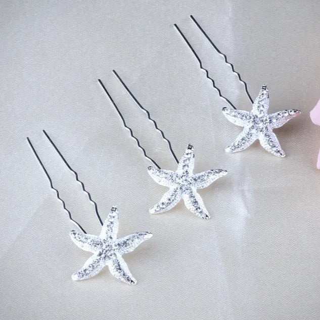 Wedding Hair Accessories - Crystal Sea Star Hair Pins - Set of 5