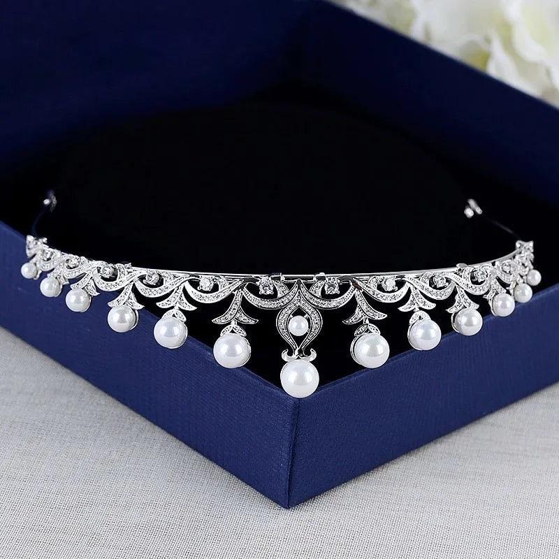 Wedding Hair Accessories - Pearl and Cubic Zirconia Bridal Tiara
