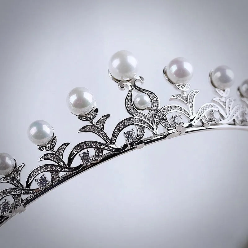 Wedding Hair Accessories - Pearl and Cubic Zirconia Bridal Tiara