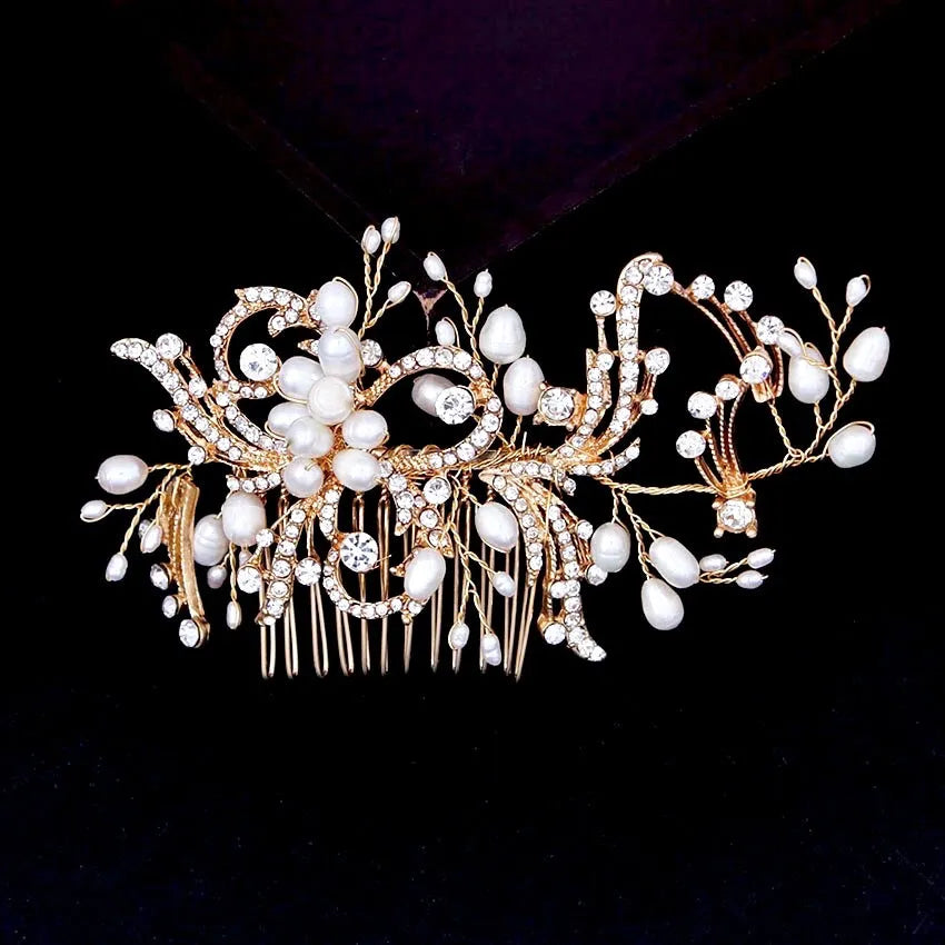 "Samantha" - Pearl and Crystal Bridal Hair Comb - Available in Silver and Gold