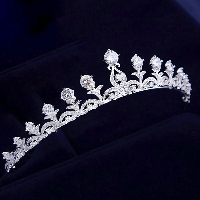 Elegant Cubic Zirconia Bridal Tiara | Minimalist Wedding Crown