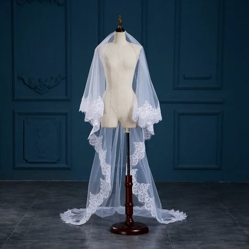 Wedding Veils - Lace Edge Cathedral Bridal Veil - Available in White and Ivory