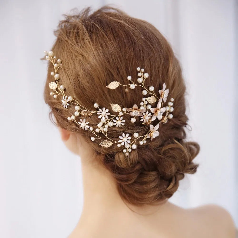 Wedding Hair Accessories - Pearl and Crystal Bridal Hair Vine - Available in Silver, Rose Gold and Yellow Gold