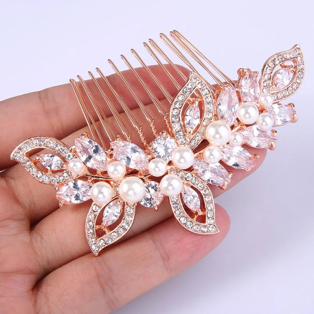 Wedding Hair Accessories - Pearl and Crystal Bridal Hair Comb - Available in Rose Gold and Silver