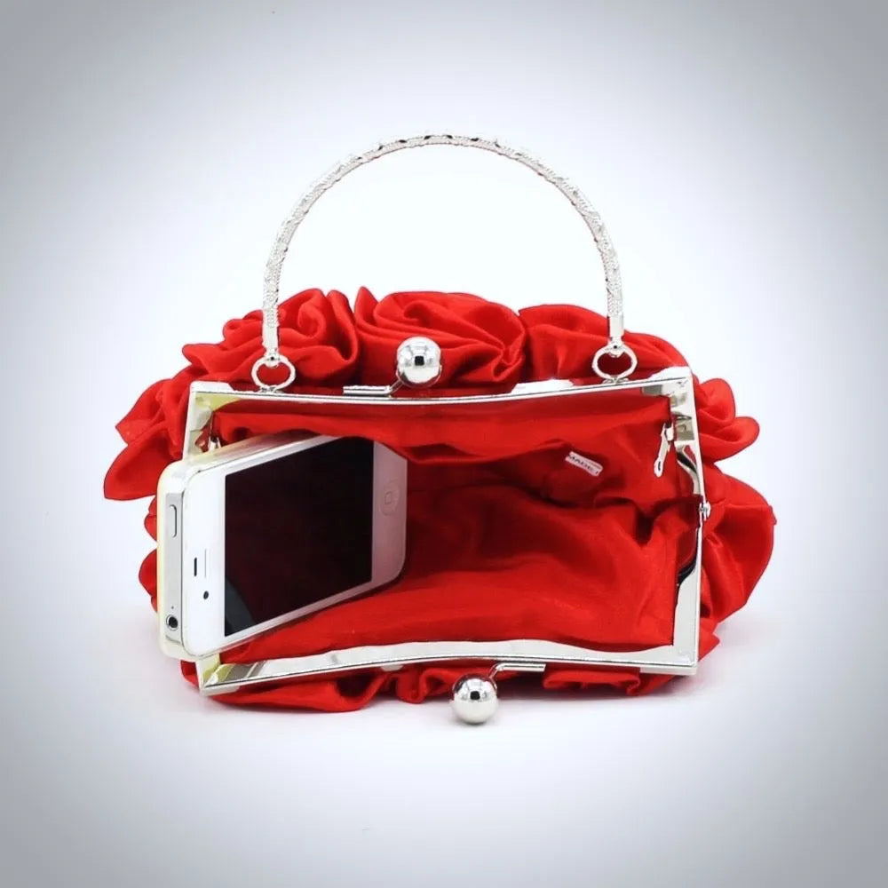 Bridal Accessories - Satin Rose Bridal Handbag Clutch