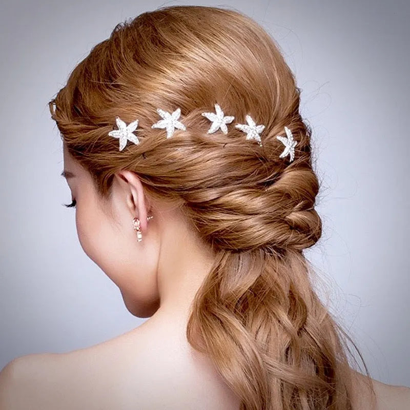Wedding Hair Accessories - Crystal Sea Star Hair Pins - Set of 5