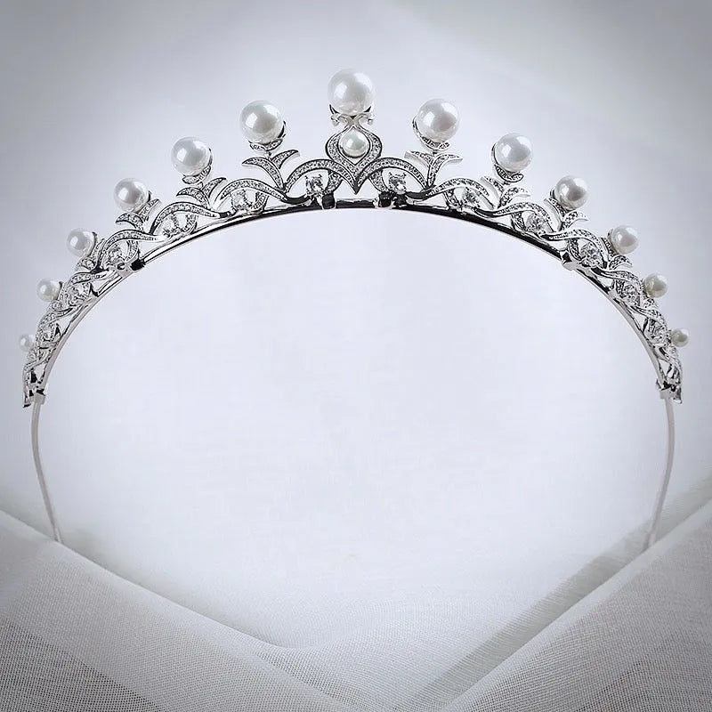 Wedding Hair Accessories - Pearl and Cubic Zirconia Bridal Tiara
