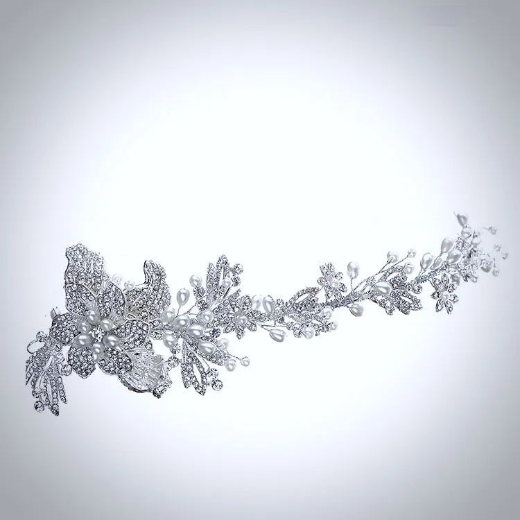 Wedding Hair Accessories - Silver Pearl and Crystal Bridal Headband