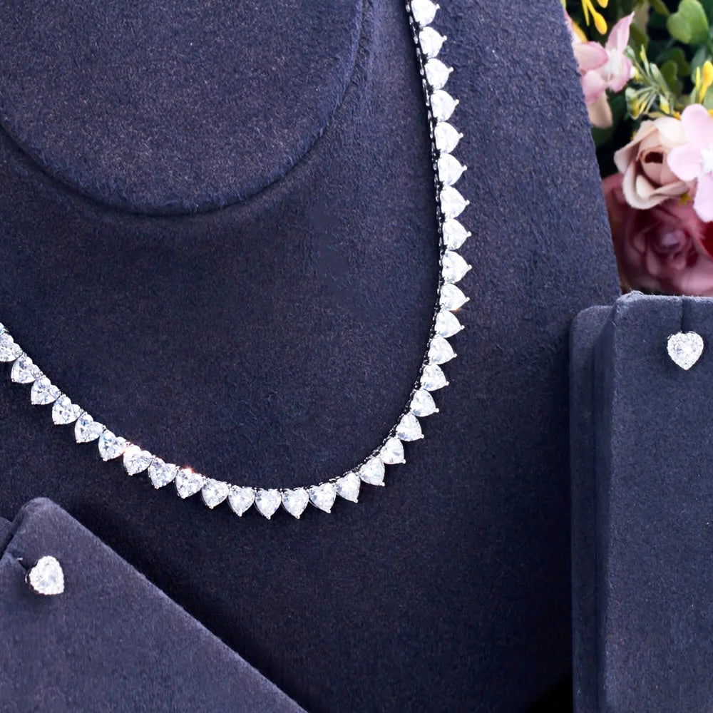 "Kristin" - Heart Cubic Zirconia Bridal Jewelry Set
