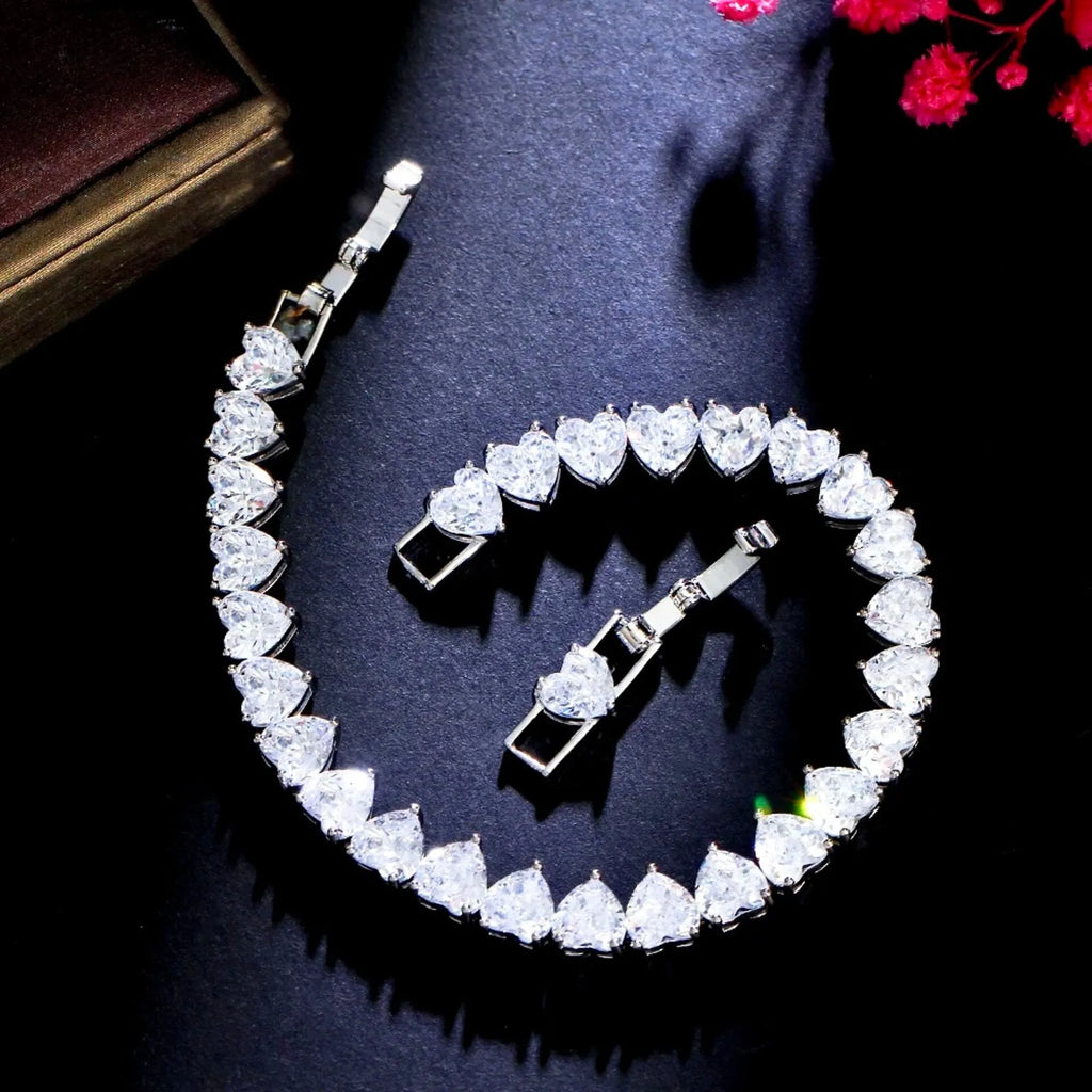 Wedding Jewelry - Heart Cubic Zirconia Bridal Bracelet