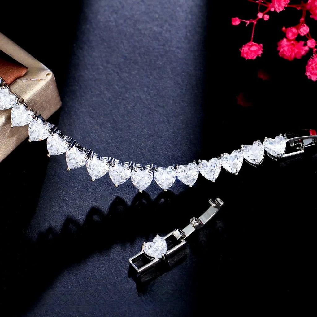 Wedding Jewelry - Heart Cubic Zirconia Bridal Bracelet