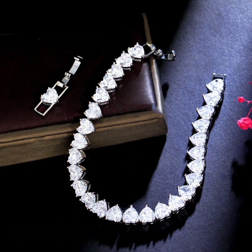 Wedding Jewelry - Heart Cubic Zirconia Bridal Bracelet