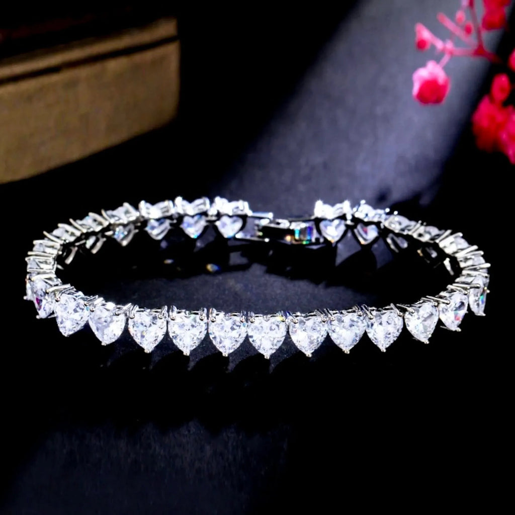Wedding Jewelry - Heart Cubic Zirconia Bridal Bracelet