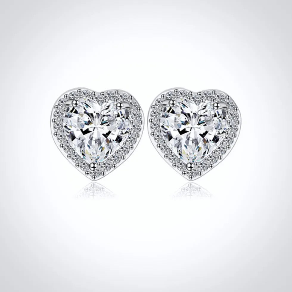 Wedding Jewelry - Heart CZ Bridal Earrings - Available in Silver and Rose Gold