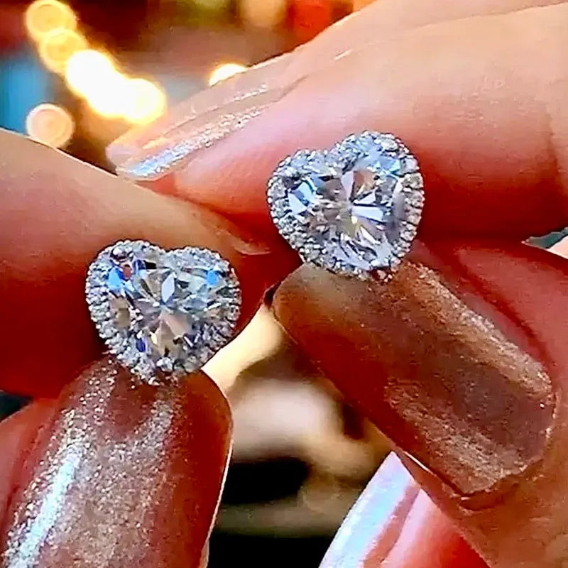 Wedding Jewelry - Heart CZ Bridal Earrings - Available in Silver and Rose Gold