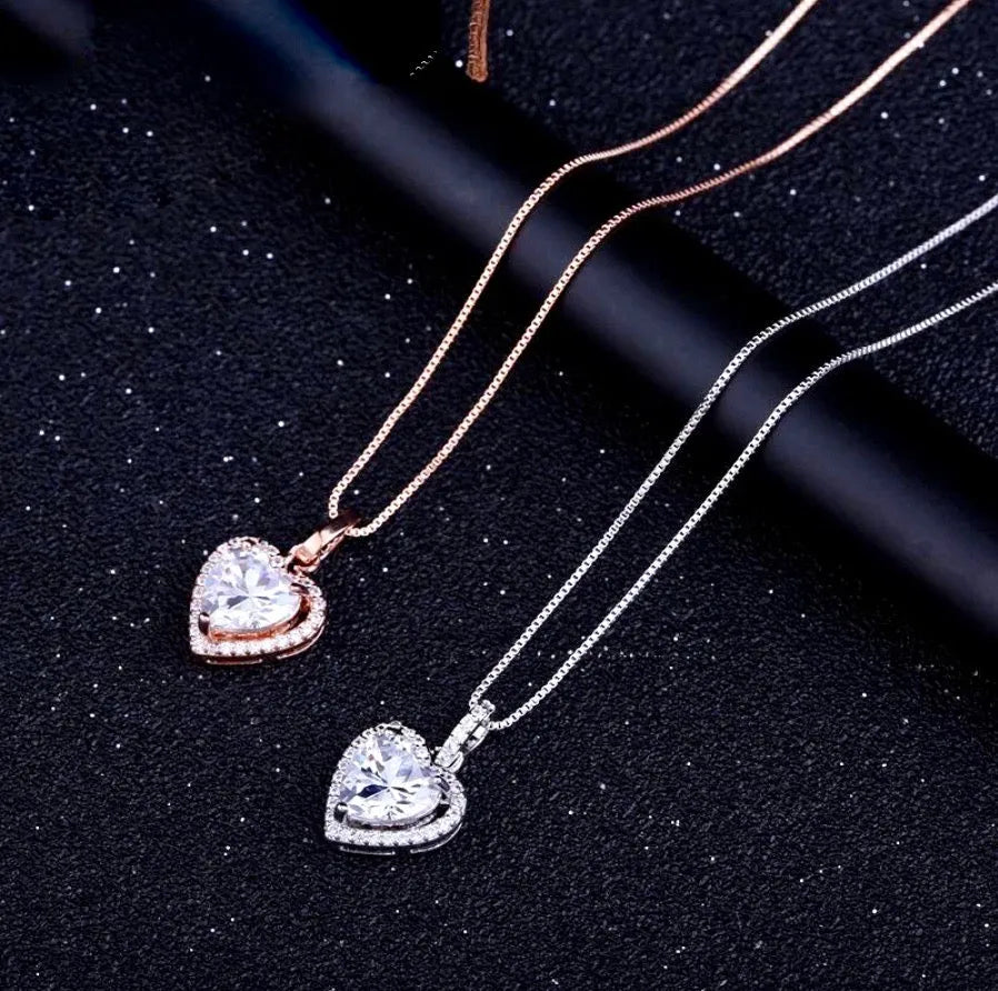 Wedding Jewelry - Heart CZ Bridal Necklace - Available in Silver and Rose Gold